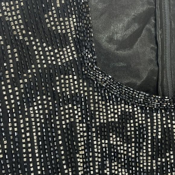 Vintage Dress Gown Midi Black Beaded Silk Evening Party Size M 90's 80's - Picture 14 of 16